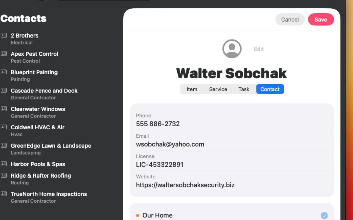 Contacts roster view